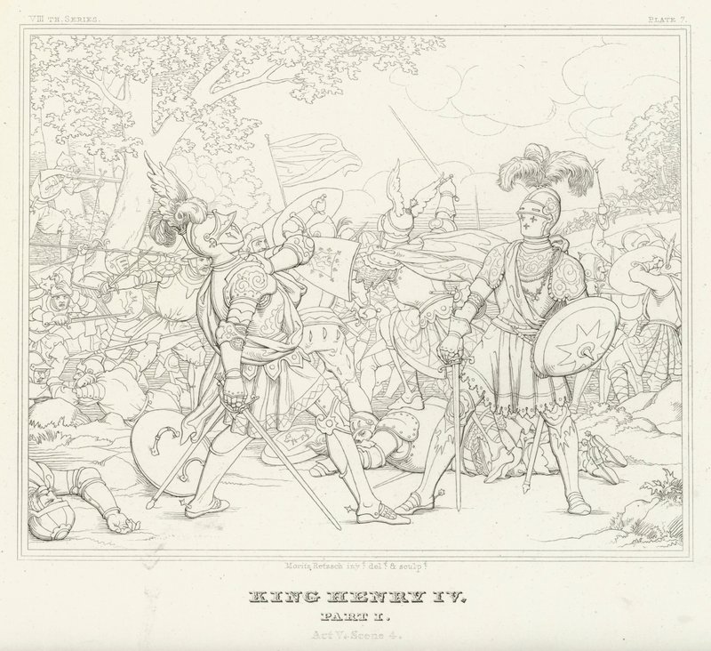 Rei Henrique IV, Parte I, Acto V, Cena 4 (gravura) de Friedrich August Moritz Retzsch