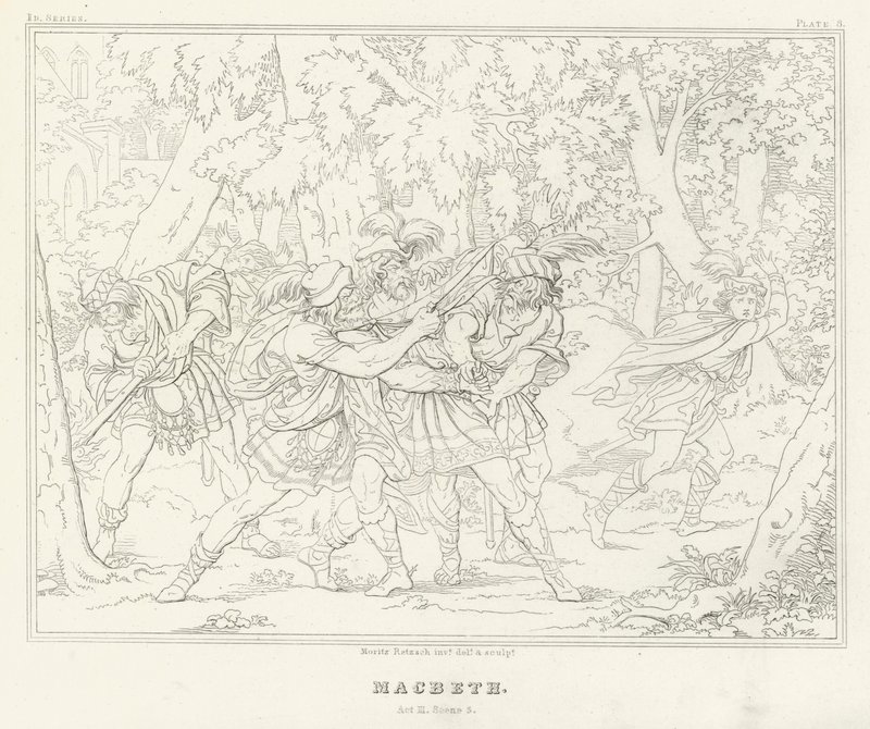 Macbeth, Acto III, Cena 3 (gravura) de Friedrich August Moritz Retzsch