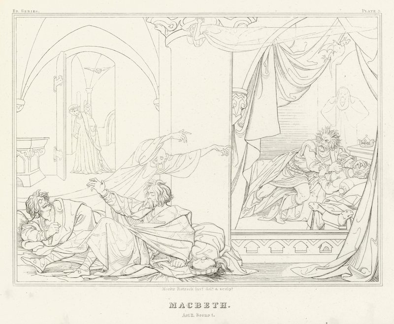 Macbeth, Acto II, Cena 1 (gravura) de Friedrich August Moritz Retzsch