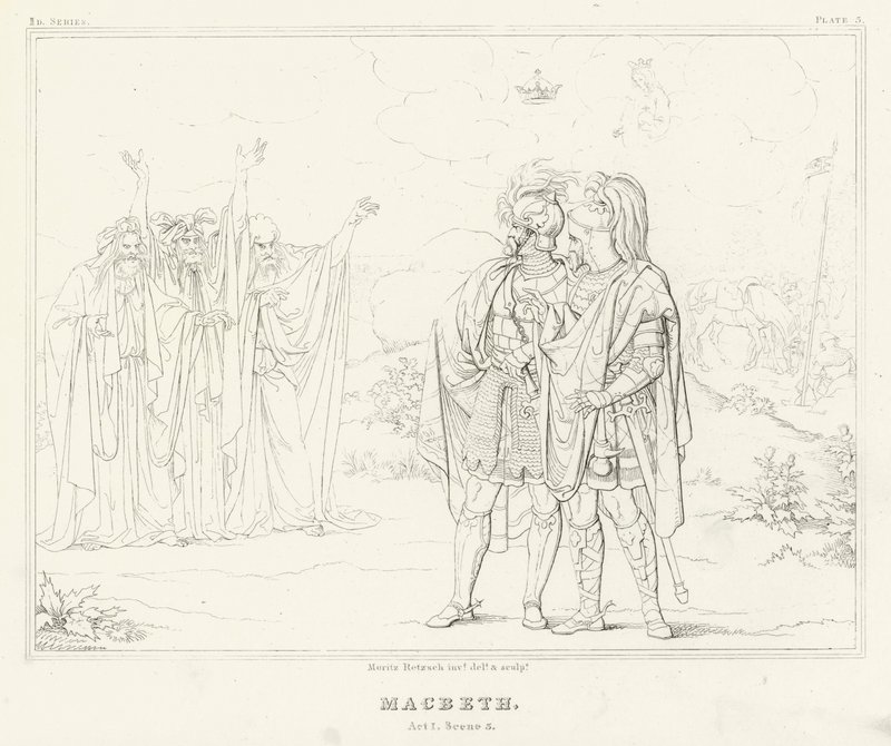 Macbeth, Acto I, Cena 3 (gravura) de Friedrich August Moritz Retzsch
