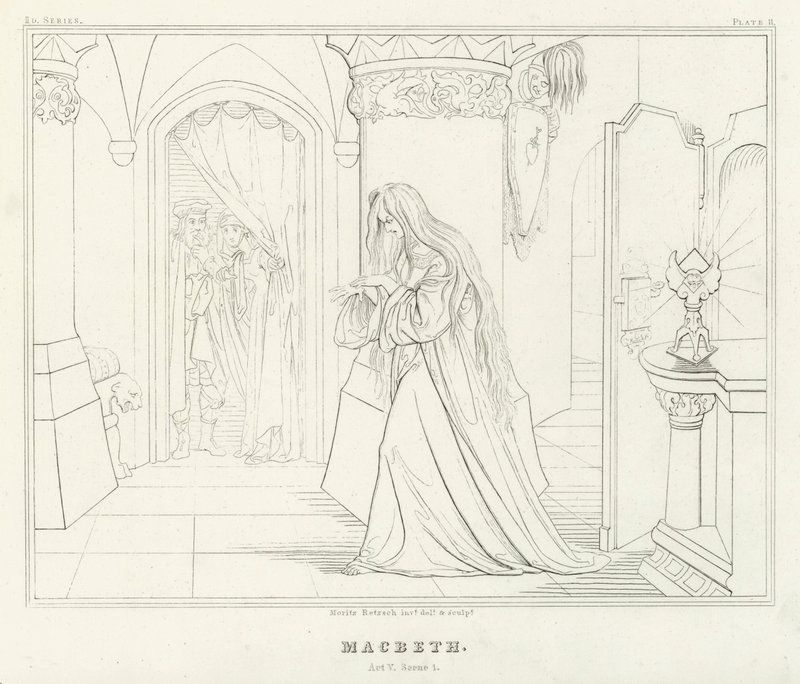 Macbeth, Acto V, Cena 1 (gravura) de Friedrich August Moritz Retzsch