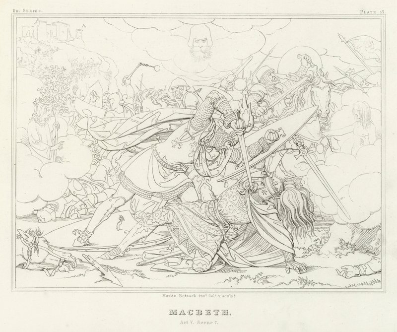Macbeth, Acto V, Cena 7 (gravura) de Friedrich August Moritz Retzsch