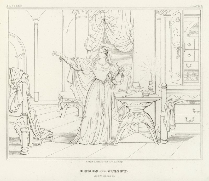 Romeu e Julieta, Acto IV, Cena 3 (gravura) de Friedrich August Moritz Retzsch