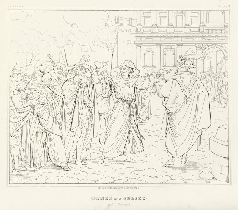 Romeu e Julieta, Acto I, Cena 4 (gravura) de Friedrich August Moritz Retzsch