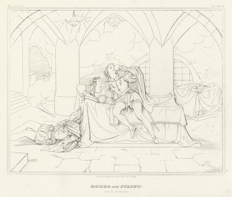Romeu e Julieta, Acto V, Cena 3 (gravura) de Friedrich August Moritz Retzsch