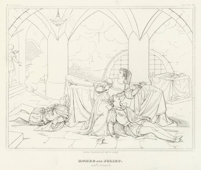 Romeu e Julieta, Acto V, Cena 3 (gravura) de Friedrich August Moritz Retzsch