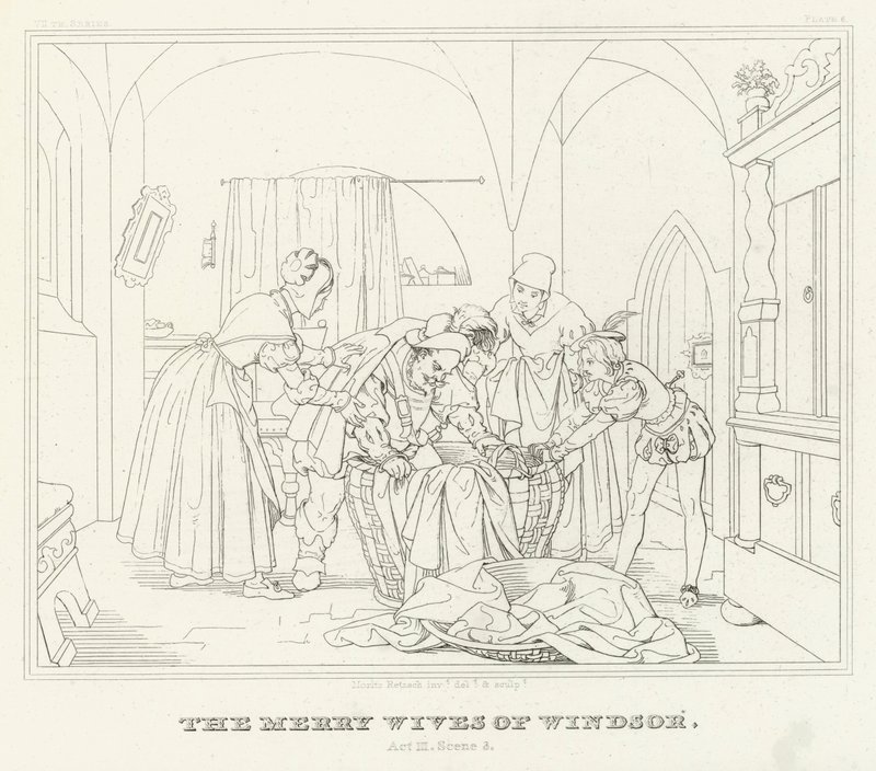 As alegres esposas de Windsor, Acto III, Cena 3 (gravura) de Friedrich August Moritz Retzsch