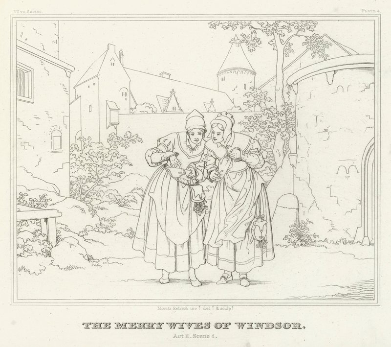 As alegres esposas de Windsor, Acto II, Cena 1 (gravura) de Friedrich August Moritz Retzsch