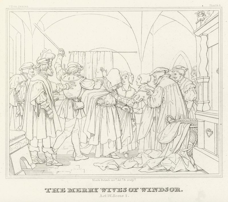 As alegres esposas de Windsor, Acto IV, Cena 2 (gravura) de Friedrich August Moritz Retzsch
