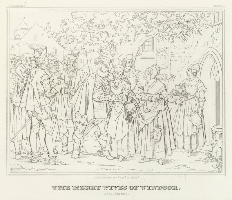 As alegres esposas de Windsor, Acto I, Cena 1 (gravura) de Friedrich August Moritz Retzsch