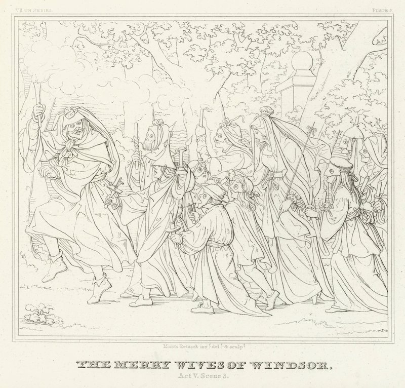 As alegres esposas de Windsor, Acto V, Cena 3 (gravura) de Friedrich August Moritz Retzsch