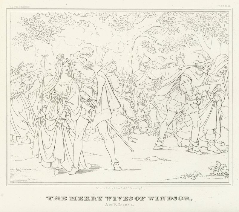 As alegres esposas de Windsor, Acto V, Cena 4 (gravura) de Friedrich August Moritz Retzsch