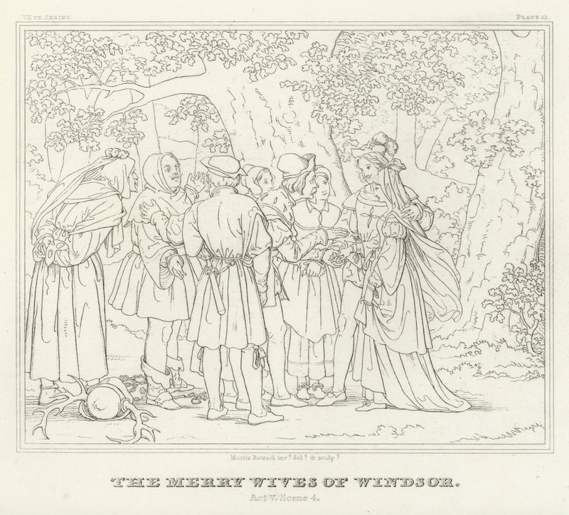 As alegres esposas de Windsor, Acto V, Cena 4 (gravura) de Friedrich August Moritz Retzsch
