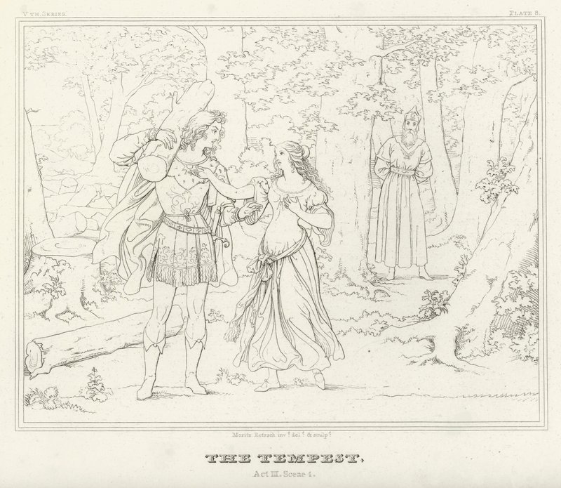 A Tempestade, Acto III, Cena 1 (gravura) de Friedrich August Moritz Retzsch