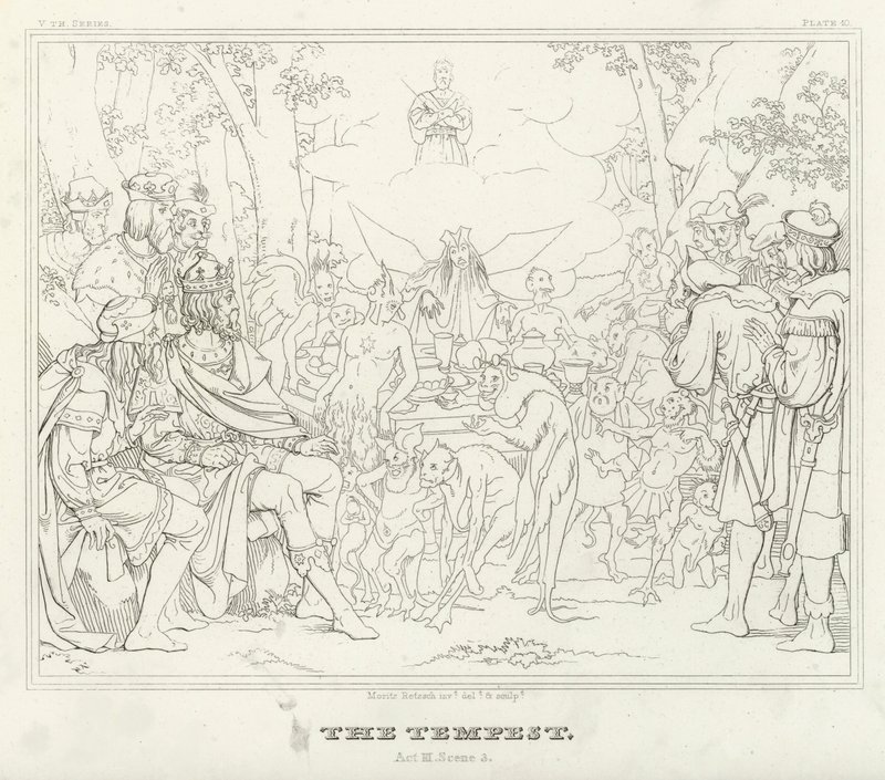A Tempestade, Acto III, Cena 3 (gravura) de Friedrich August Moritz Retzsch