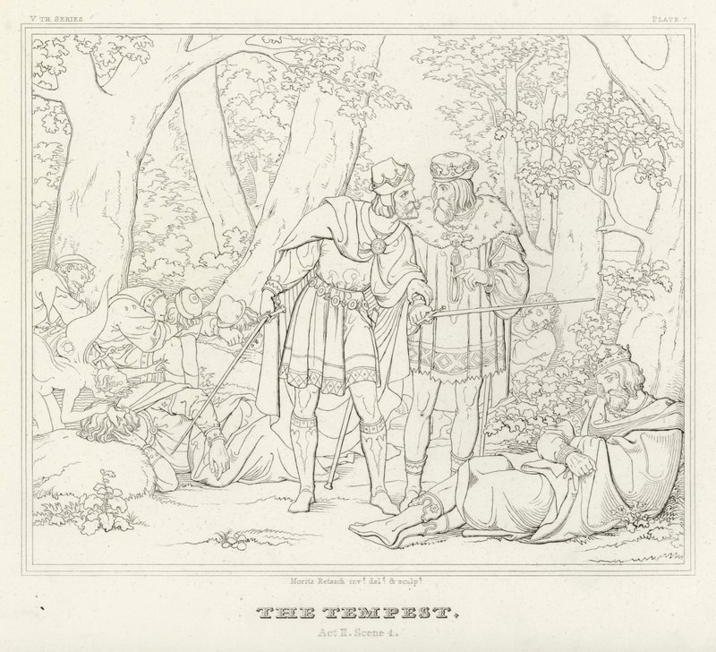 A Tempestade, Acto II, Cena 1 (gravura) de Friedrich August Moritz Retzsch