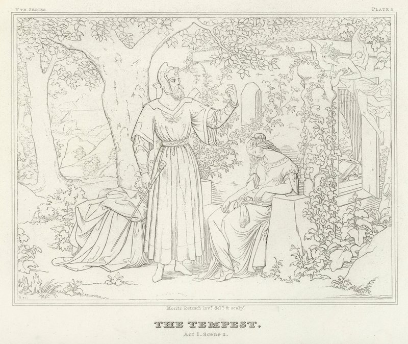 A Tempestade, Acto I, Cena 2 (gravura) de Friedrich August Moritz Retzsch