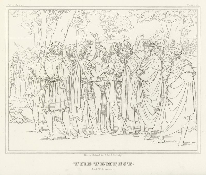A Tempestade, Acto V, Cena 1 (gravura) de Friedrich August Moritz Retzsch