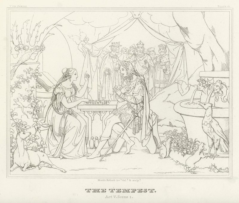 A Tempestade, Acto V, Cena 1 (gravura) de Friedrich August Moritz Retzsch