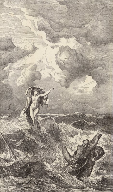 Leucoteia e Odisseu (gravura) de Friedrich the Elder Preller