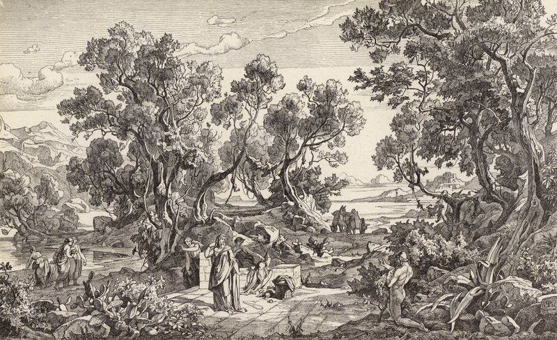 Nausícaa e Odisseu (gravura) de Friedrich the Elder Preller