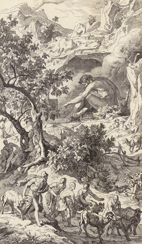 Odisseu a passar a gruta de Polifemo (gravura) de Friedrich the Elder Preller