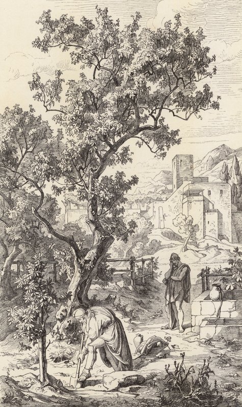 Odisseu em visita ao seu pai Laertes (gravura) de Friedrich the Elder Preller