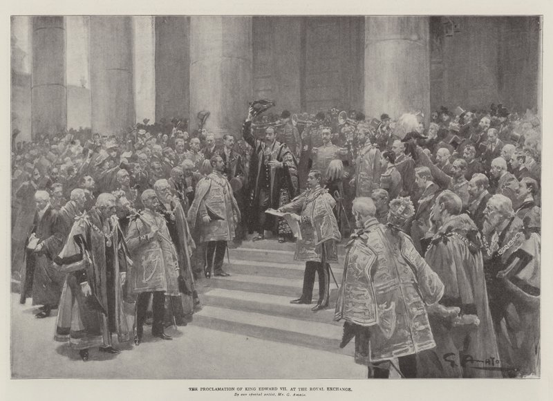 A proclamação do rei Edward VII, no Royal Exchange de G.S. Amato