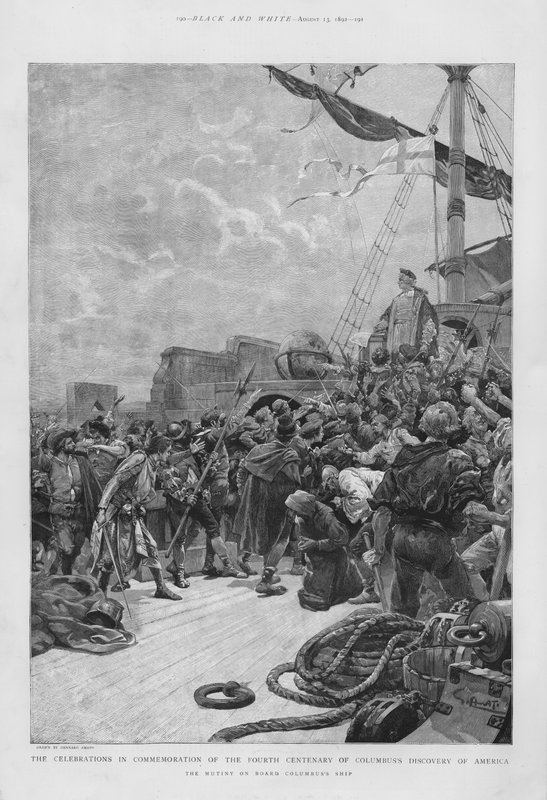 Motim a bordo do navio de Cristóvão Colombo durante a sua primeira viagem ao Novo Mundo de G.S. (after) Amato