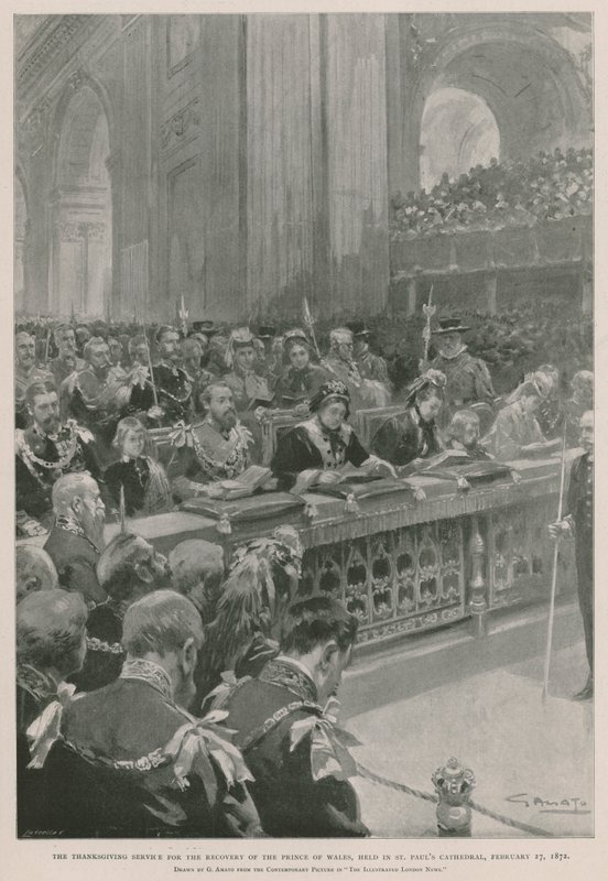 Serviço de Acção de Graças pela recuperação do Príncipe de Gales da doença, Catedral de São Paulo, Londres, 27 de Fevereiro de 1872 (fotogravura) de G.S. (after) Amato