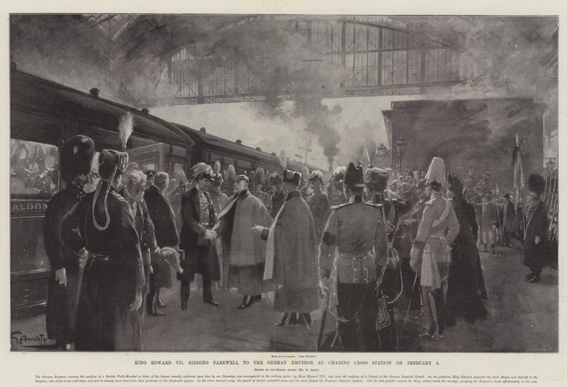Rei Eduardo VII se despede do imperador alemão na estação Charing Cross em 5 de fevereiro de G.S. Amato