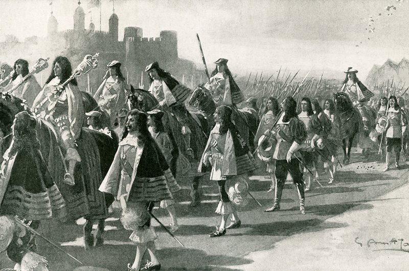 A última procissão da Torre: Carlos II e seu séquito em Tower Hill, 22 de abril de 1661 de G.S. Amato