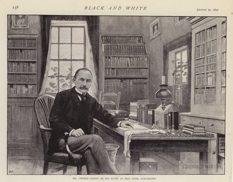 Thomas Hardy no seu estudo em Max Gate, Dorchester (litho) de G. Grenville Manton