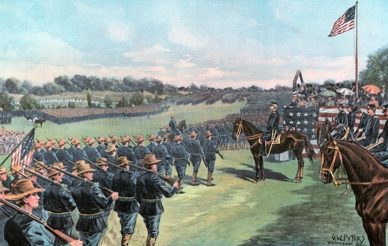 Presidente McKinley Revendo os Voluntários dos Estados Unidos no Acampamento Alger de G. W. Peters
