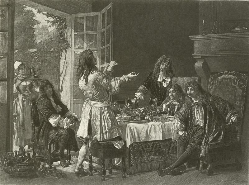 Um jantar na casa de Molière em Anteuil (gravura) de Gaston Melingue
