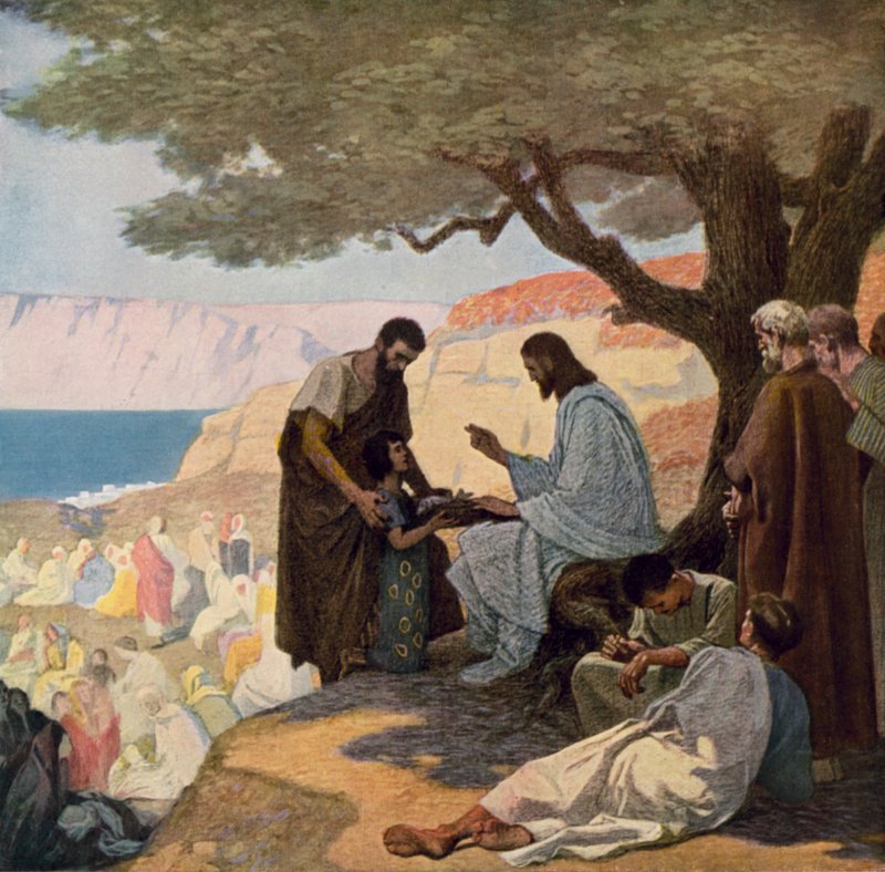 Jesus e o milagre da alimentação da multidão de Gebhard Fugel