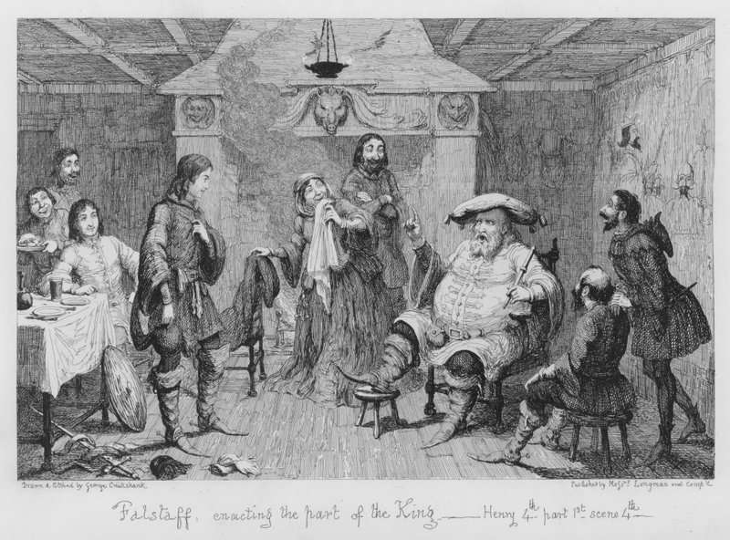 Falstaff encenando a parte do rei de George Cruikshank
