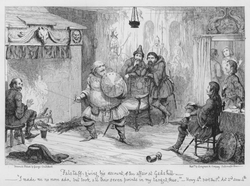 Falstaff dando sua conta do caso em Gadshill de George Cruikshank
