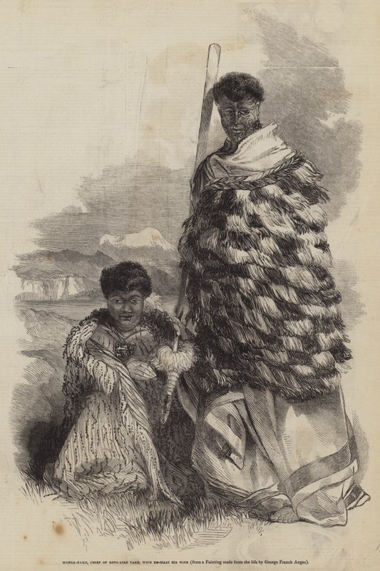 Munga-Kahu, Chefe do Lago Roto-Aire, com sua esposa Ko-Mari de George French Angas