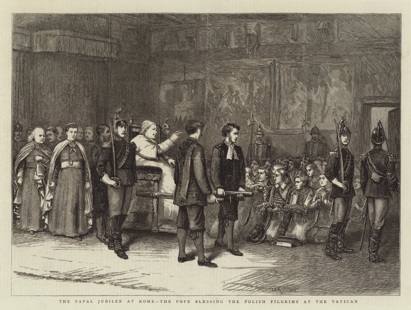 O Jubileu do Papa em Roma, o Papa abençoando os peregrinos poloneses no Vaticano de George Goodwin Kilburne