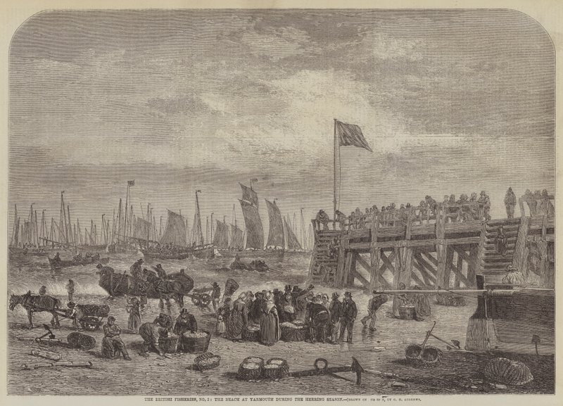 A pesca britânica, n º 2, a praia de Yarmouth durante a temporada de arenque de George Henry Andrews