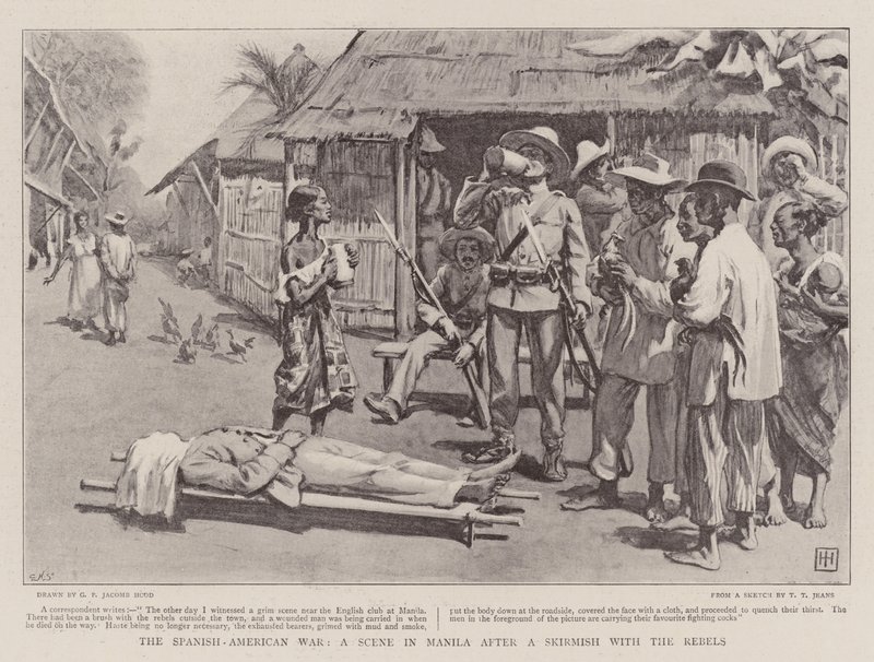 A guerra hispano-americana, uma cena em Manila depois de uma escaramuça com os rebeldes de George Percy Jacomb Hood