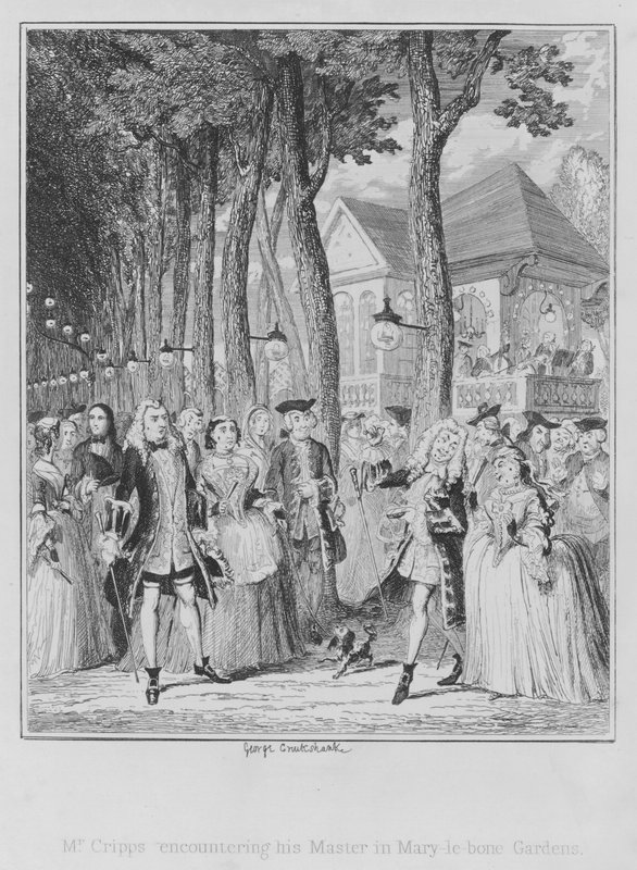 Sr. Cripps encontrando seu Mestre em Mary-le-bone Gardens (gravura) de George (after) Cruikshank