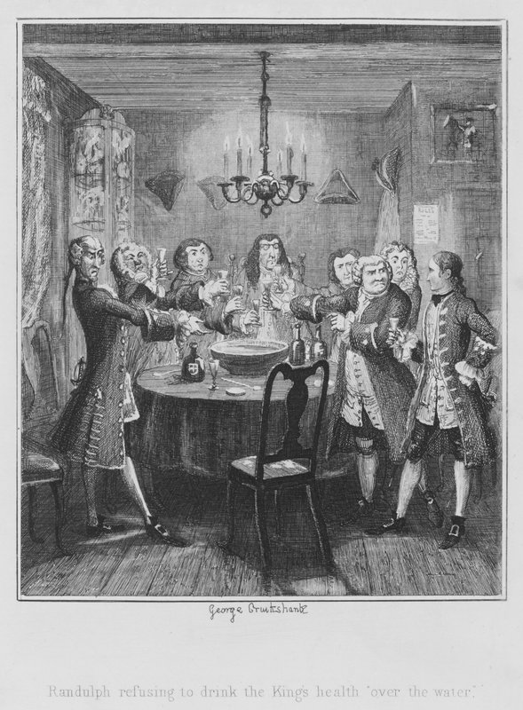 Randulph recusa-se a beber a saúde do Rei "sobre a água" (gravura) de George (after) Cruikshank