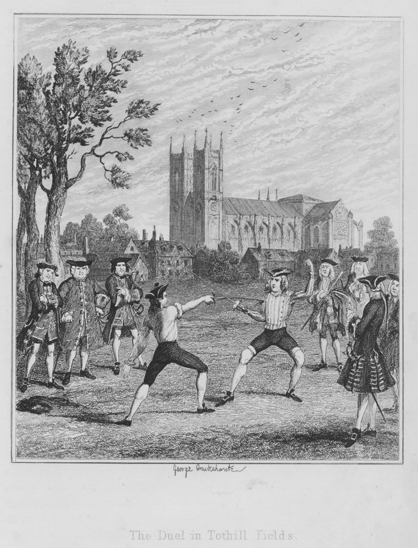 O Duelo nos Campos de Tothill (gravura) de George (after) Cruikshank