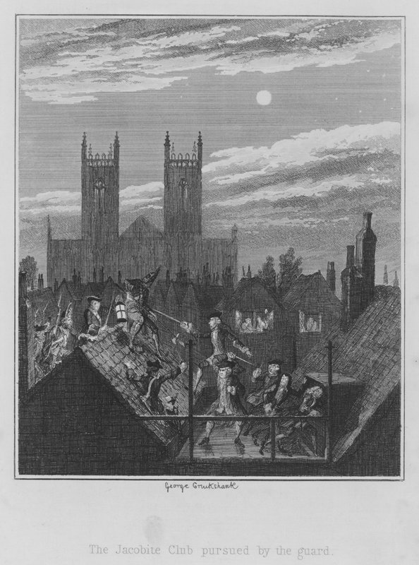 O Clube Jacobite perseguido pelo guarda (gravura) de George (after) Cruikshank