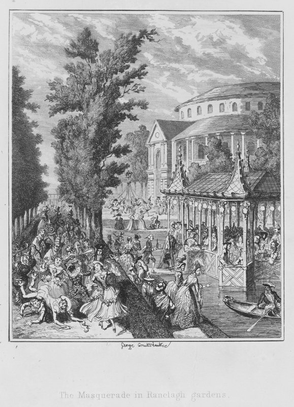 A Mascarada nos Jardins Ranelagh (gravura) de George (after) Cruikshank