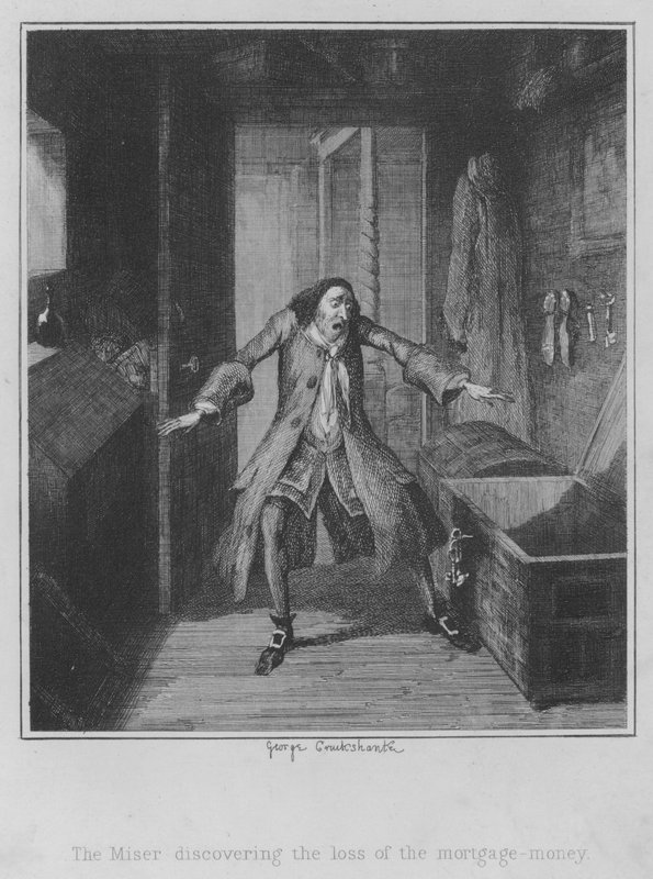 O Miser descobrindo a perda da hipoteca-money (gravura) de George (after) Cruikshank
