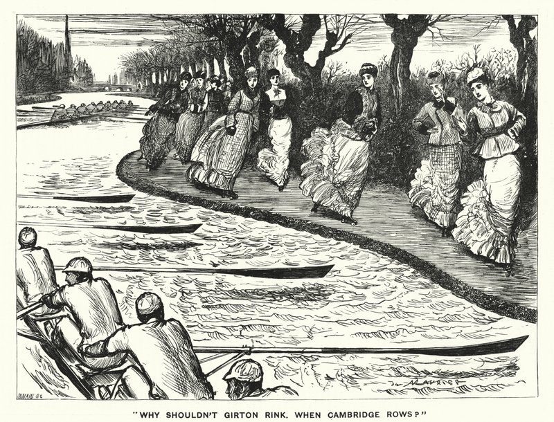 Soco cartoon: Porque não deveria o Girton Rink. Quando Cambridge Rows? (gravura) de George (after) Du Maurier