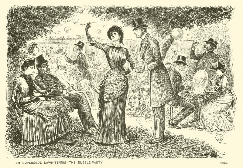 Substituir o relvado do ténis - a festa da bolha (gravação) de George (after) Du Maurier
